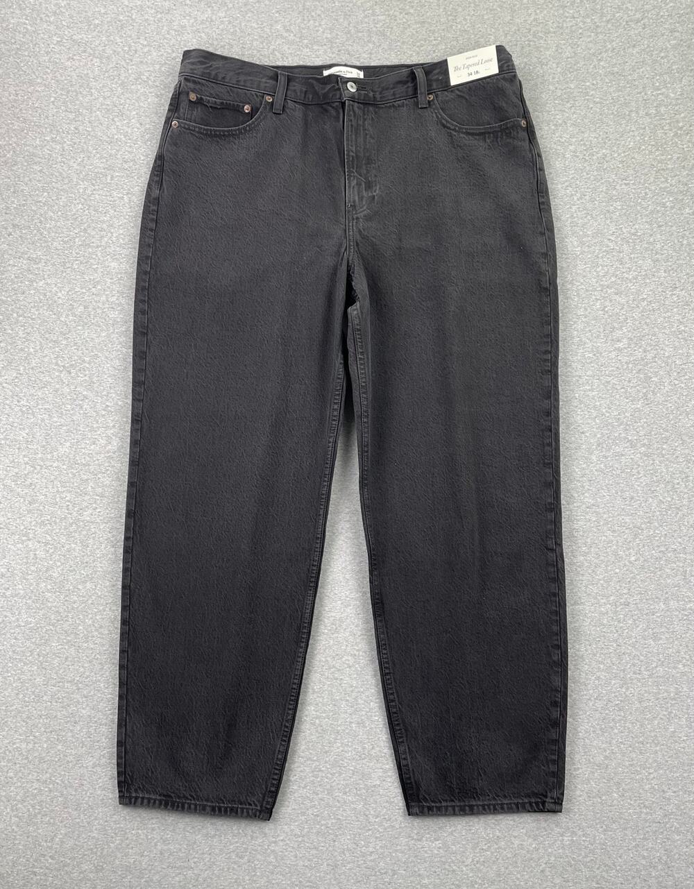 Abercrombie & Fitch Tapered Loose Jeans Womens 34 / 18 Long Black High Rise